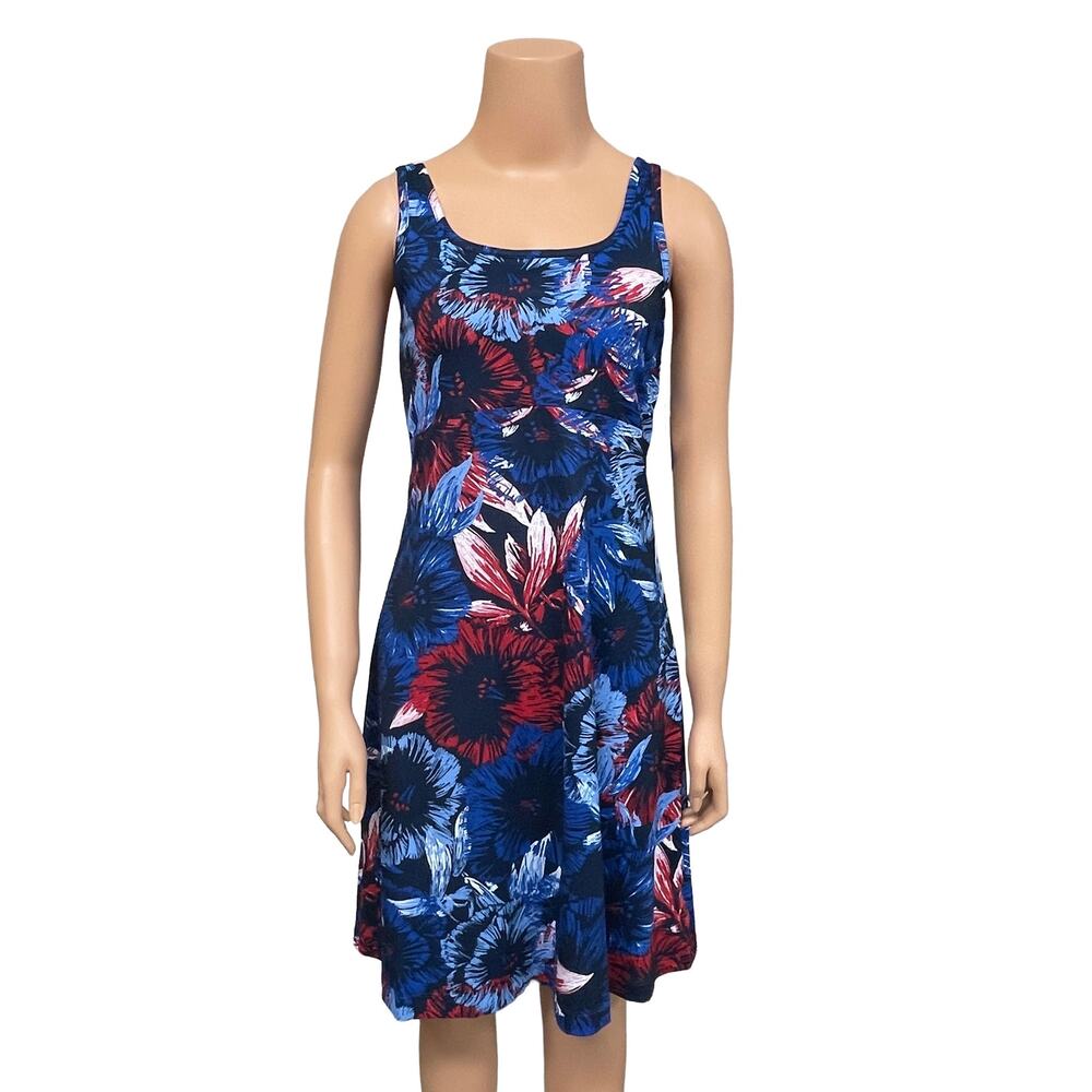 Columbia PFG Freezer III Dress Sz S New $55 Collegiate Navy Roselles Blue Red